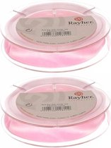 2x Hobby/decoratie roze organza sierlinten 1,5 cm/15 mm x 10 meter - Cadeaulint satijnlint/ribbon - Roze linten