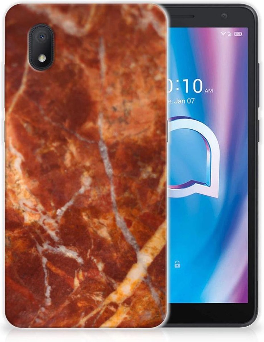 Back Cover voor Alcatel 1B (2020) TPU Siliconen Hoesje Marmer Bruin