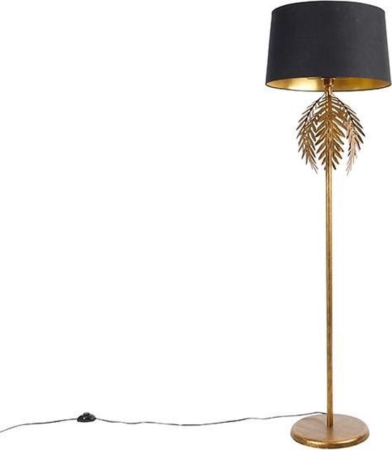 QAZQA botanica - Landelijke Vloerlamp | Staande Lamp met kap - 1 lichts - H 168 cm - Zwart Goud - Woonkamer | Slaapkamer