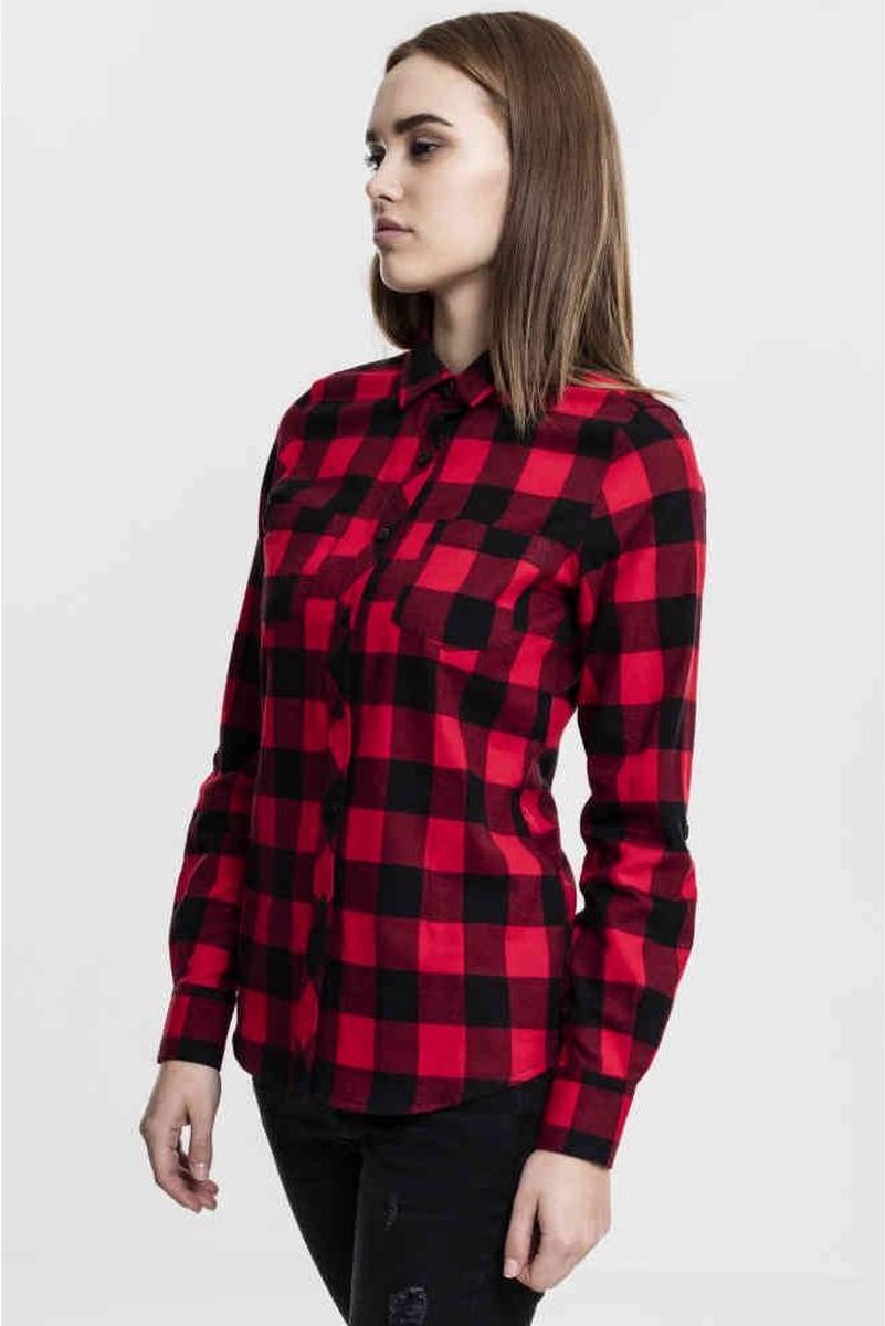Urban Classics Turnup Checked Flanell Dames Flanellen overhemd L Zwart
