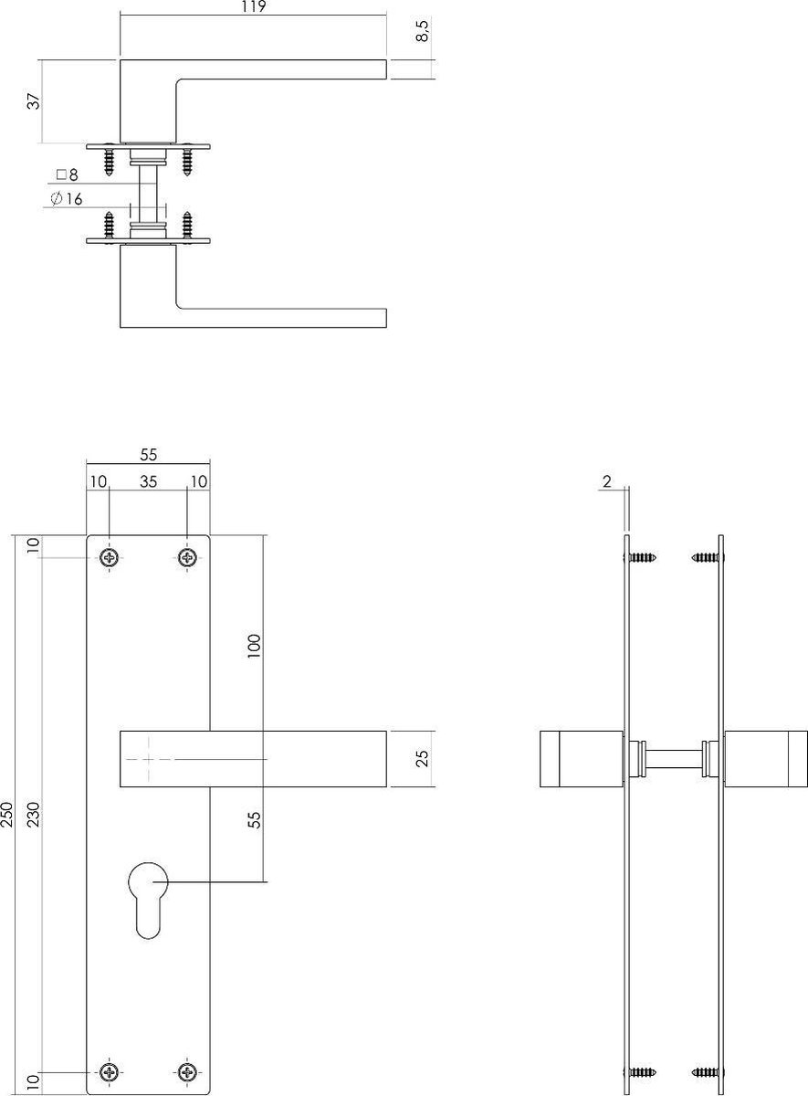 Intersteel Deurkruk Jura met schild 250x55x2mm blind rvs geborsteld