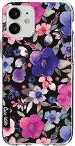 Casetastic Apple iPhone 12 Mini Hoesje - Softcover Hoesje met Design - Flowers Blue Purple Print
