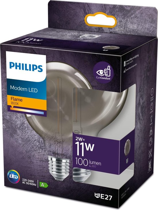Philips Modern LED E27 - Lichtbron - Flame - 11W G93 smoky - Niet dimbaar