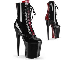 Pleaser - FLAMINGO-1020FH Plateau Laarzen, Paaldans schoenen - Paaldans schoenen - 37 Shoes - Zwart/Rood