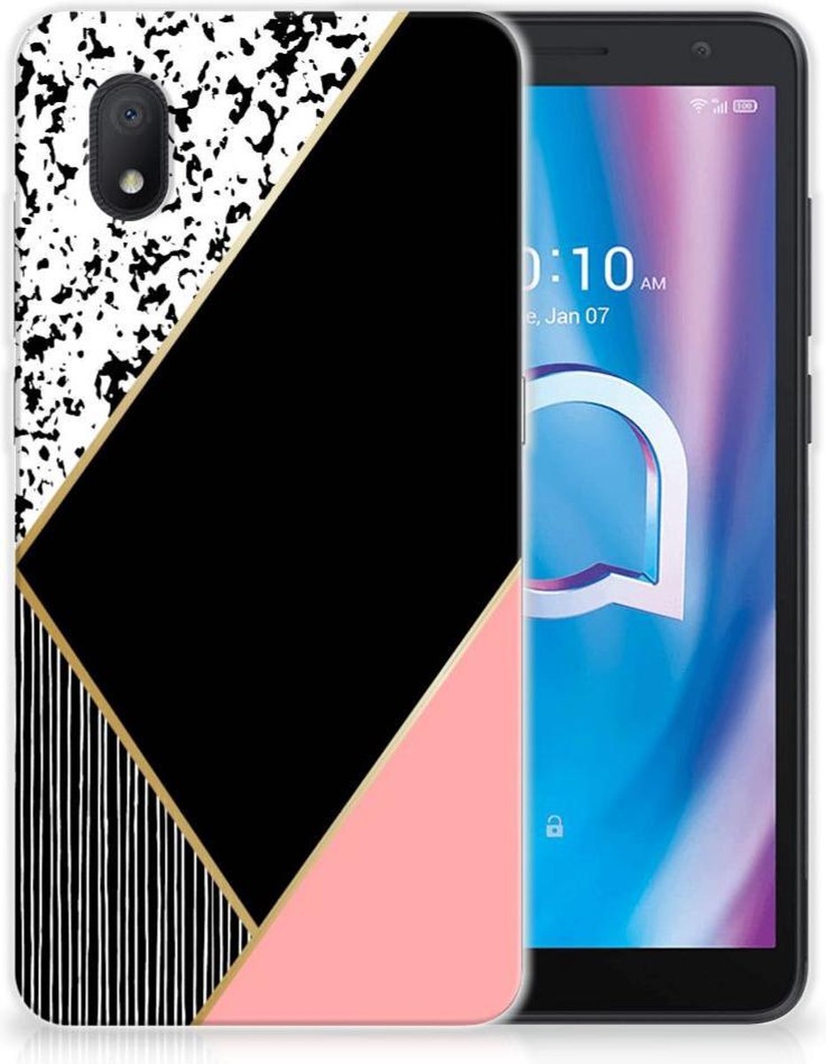 Alcatel 1B (2020) TPU Hoesje Zwart Roze Vormen