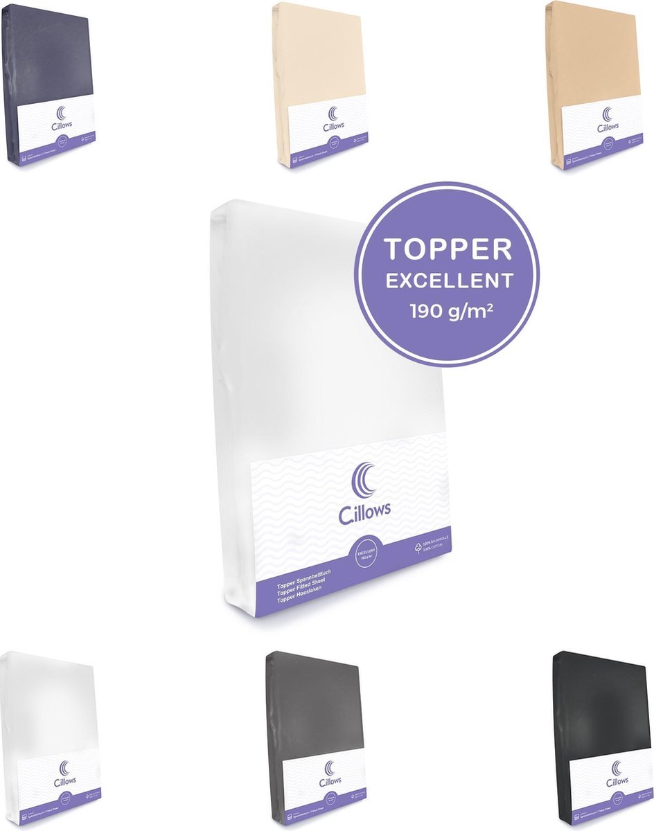 Cillows Excellent Jersey Hoeslaken voor Topper  - 180x200 cm - (tot 5/12 cm hoogte) – Wit