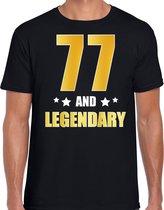 77 and legendary verjaardag cadeau t-shirt / shirt - zwart - gouden en witte letters - voor heren - 77 jaar verjaardag kado shirt / outfit M