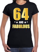 64 and fabulous verjaardag cadeau t-shirt / shirt - zwart - gouden en witte letters - voor dames - 64 jaar verjaardag kado shirt / outfit M
