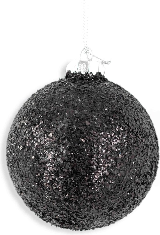Kerstbal zwart met glitters - Glazen bal - diameter 7 cm