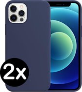Hoes voor iPhone 12 Pro Max Hoesje Siliconen Case Hoes Cover - Hoes voor iPhone 12 Pro Max Hoes Hoesje - Donker Blauw - 2 PACK