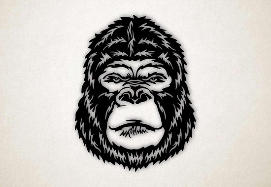 Wanddecoratie - Gorilla kop - M - 77x60cm - Zwart - muurdecoratie - Line Art