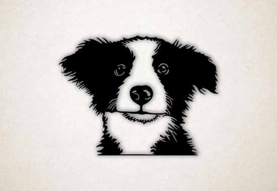 Wanddecoratie - Border Collie puppy - L - 75x100cm - Zwart - muurdecoratie - Line Art