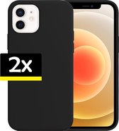 Hoes voor iPhone 12 Mini Case Hoesje Siliconen Hoes Back Cover Zwart - 2 Stuks