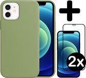 Hoes voor iPhone 12 Mini Hoesje Siliconen Case Met 2x Screenprotector Full Cover 3D Tempered Glass - Hoes voor iPhone 12 Mini Hoes Cover Met 2x 3D Screenprotector - Groen