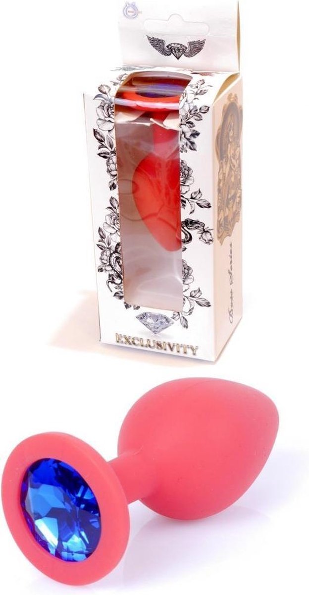 Goedkoopste Butt plug - Anaal plug- Jawellery Red 100 Siliconen PLUG Medium- Blue Diamond
