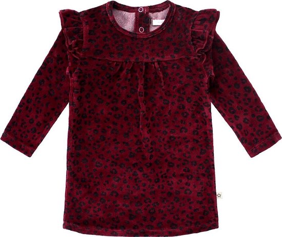 Your Wishes Panther Ruffle Sweater Dress - Feestjurk - Rood - Velvet - Meisjes - Maat: 98/104