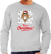 Foute Kerstsweater / Kersttrui met hamsterende kat Merry Christmas grijs voor heren- Kerstkleding / Christmas outfit M