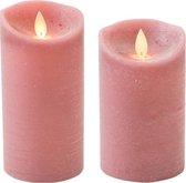 Set van 2x stuks Antiek Roze Led kaarsen met bewegende vlam - 12.5 en 15 cm - Sfeer stompkaarsen voor binnen