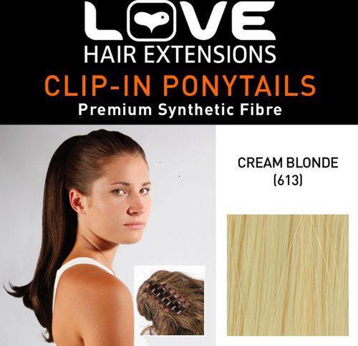 Love Hair Extensions LHE / N / INDIA / CC / 613 - Fiber India - Pinza a coccodrillo - Coda di cavallo, colore 613 - biondo crema