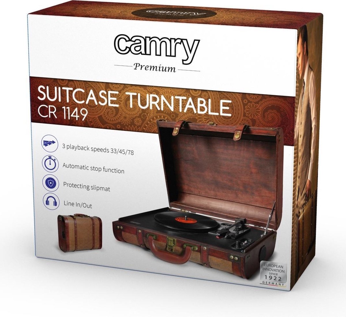 CAMRY - Camry cr 1149 platine vinyle,vintage,portable 33/45/78 rpm, design  valise,entrée/sortie audio marron