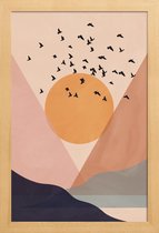 JUNIQE - Poster met houten lijst Sun Flock -13x18 /Kleurrijk