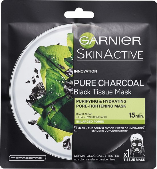 Garnier Skinactive Face Pure Charcoal Zwart Sheet Masker - 20 stuks - Voordeelverpakking - Masque Visage