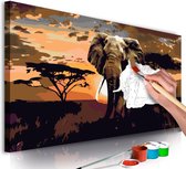 Doe-het-zelf op canvas schilderen - Olifant in Afrika 80x40 ,  Europese kwaliteit, cadeau idee