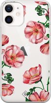iPhone 12 mini transparant hoesje - Red flowers | Apple iPhone 12 Mini case | TPU backcover transparant