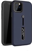 LitaLife Apple iPhone 11 Pro Max Blauw achterkant hoesje - Hoesje met kickstand en vinger lus strap -  Back Cover hoesje met standaard - softtouch - Shockproof Armor hoesje - Schok