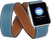 watchbands-shop.nl Leren bandje - bandje geschikt voor Apple Watch Series 1/2/3/4 (38&40mm) - Blauw