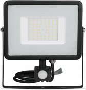 LED Bouwlamp 50 Watt met Sensor - LED Schijnwerper - Viron Dana - Helder/Koud Wit 6400K - Mat Zwart - Aluminium - SAMSUNG LEDs - BES LED