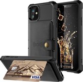 Magnetic Card Holder Hybrid Case voor de Apple iPhone 12/12 Pro - Zwart