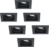LED Inbouwspots vierkant zwart - Zaagmaat 85x85 mm - Dimbaar en kantelbaar - GU10 5 Watt 450 lumen - 2700K Extra warm wit - Spotjes plafond