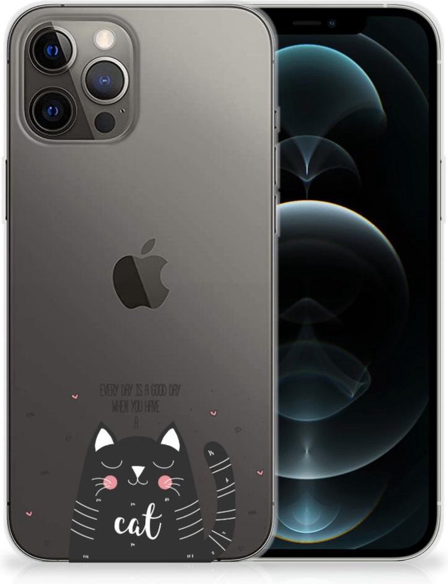 iPhone 12 Pro Max Telefoonhoesje met Naam Cat Good Day