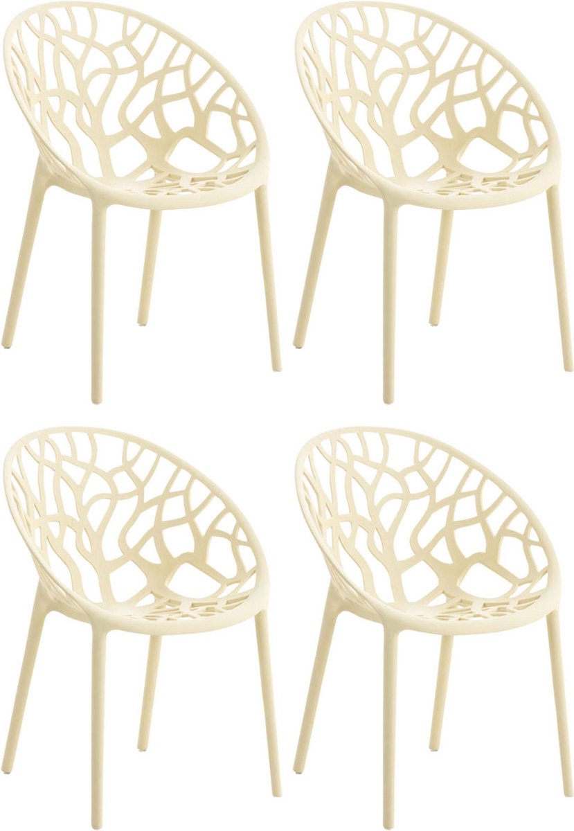 CLP Hope 4er Set stapelbare Tuinstoelen - Weerbestendig & UV-bestendig - Kunststof Stoelen met Armleuningen - Modern Design - creme