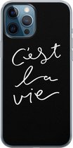 iPhone 12 Pro hoesje siliconen - C'est la vie - Soft Case Telefoonhoesje - Tekst - Transparant, Grijs