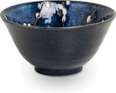 Edo Japan, Japanse  Hana Blue  rijstkom, soepkom, noedelskom, tapasbakje, sausschaaltje, uitmuntende kwaliteit doorsnede 13,2 cm hoogte 7 cm inhoud 400 cc kleur blauw wit zwart blo