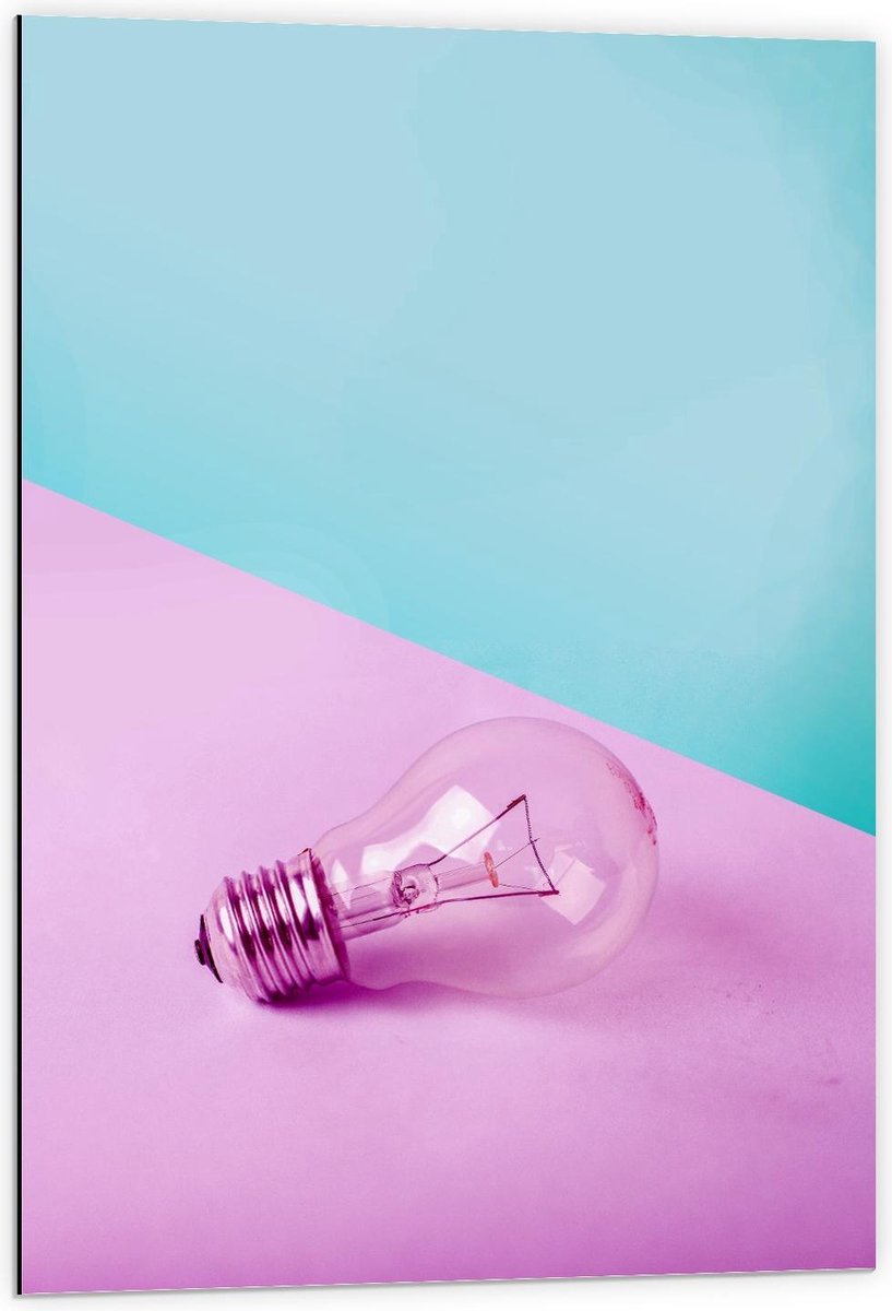 Dibond - Paarse Gloeilamp - 60x90cm Foto op Aluminium (Met Ophangsysteem)