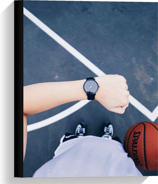 Canvas - Horloge met Basketbal - Foto op Canvas Schilderij (Wanddecoratie op Canvas)