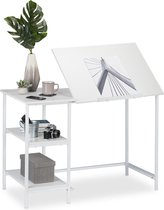 relaxdays bureau kantelbaar - tekentafel - computertafel - laptoptafel - 3 vakken Wit / wit