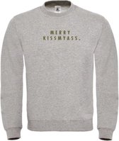 Kerst sweater grijs S - Merry Kissmyass - olijfgroen - soBAD. | Kersttrui soBAD. | kerstsweaters volwassenen | kerst hoodie volwassenen | Kerst outfit | Foute kerst truien