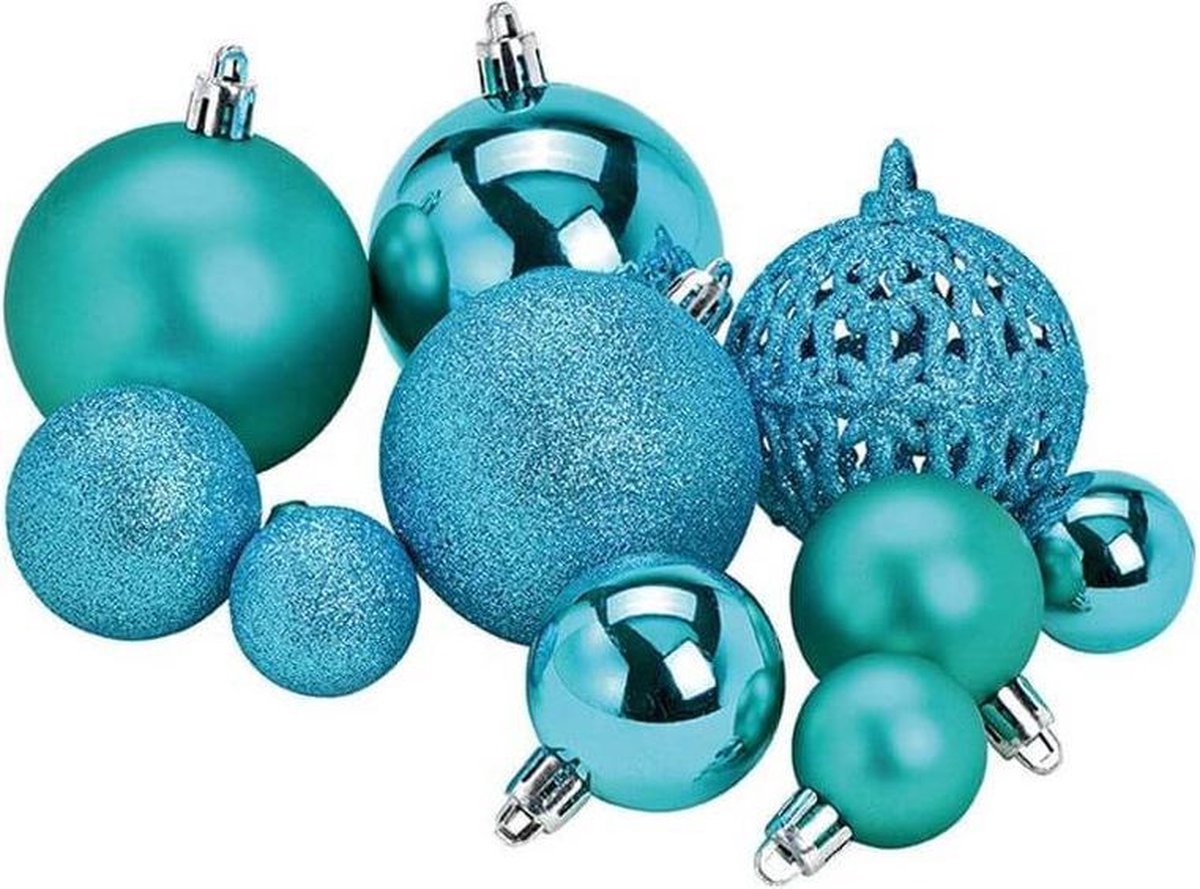 100x Turquoise blauwe kunststof kerstballen 3, 4 en 6 cm Glans/mat