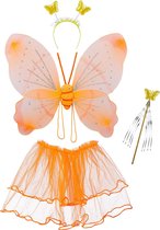Relaxdays fee kostuum kinderen - vlindervleugels - kinderkostuum - toverstaf - diadeem - Oranje