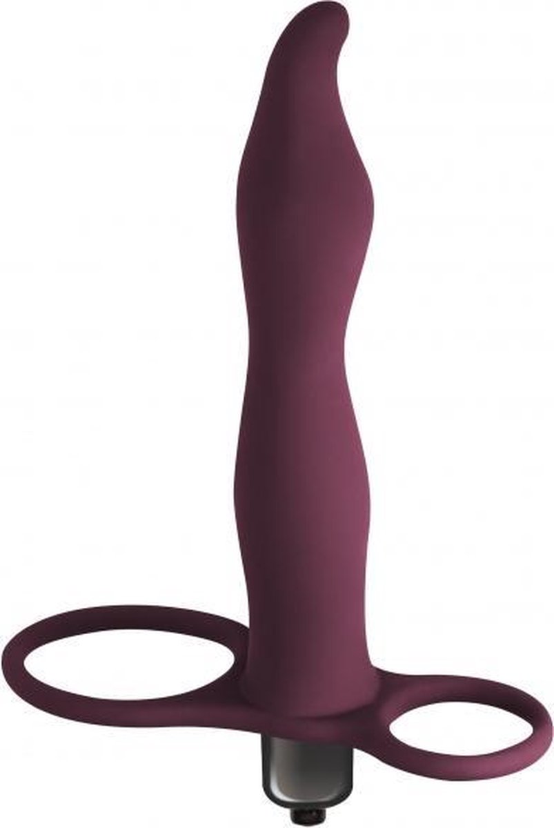 Goedkoopste Vibrerende Strap-on Dildo - Pure Passion - Flirtini - Dubbele Penetratie - 100 Hypoallergeen silicone - 10-standen vibro bullet - AAA Batterij - Donkerrood