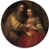 Dibond Wandcirkel - Oude Meesters - Het Joodse Bruidje, Rembrandt van Rijn, ca. 1665 -1669 - 80x80cm Foto op Aluminium Wandcirkel (met ophangsysteem)