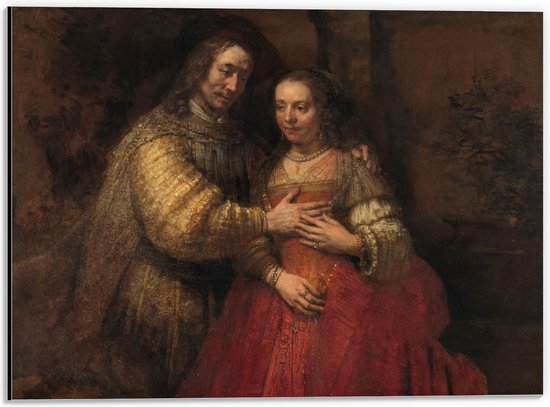 Dibond - Oude Meesters - Het Joodse Bruidje, Rembrandt van Rijn, ca. 1665 -1669 - 40x30cm Foto op Aluminium (Wanddecoratie van metaal)