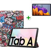 Tablet hoes geschikt voor Samsung Galaxy Tab A7 - Tri-fold Book Case en Tempered Glass Cover - 10.4 inch - Graffiti