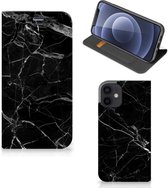 Wallet Book Case Vaderdag Cadeau Geschikt voor iPhone 12 Mini Telefoonhoesje Marmer Zwart