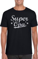 Super opa cadeau t-shirt met zilveren glitters op zwart voor heren - kado shirt voor grootvaders / Vaderdag cadeau S