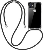 iPhone 12 Mini Telefoonhoesje met koord - Kettinghoesje - Anti Shock - Transparant TPU - Draagriem voor Schouder / Nek - Schouder tas - ZT Accessoires